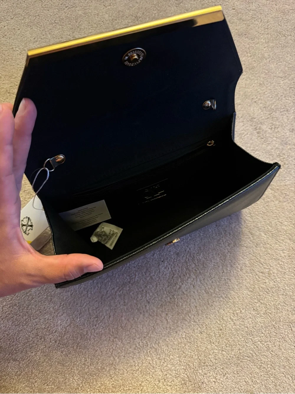 Christian Lacroix Black Leather Clutch with Gold Emblem